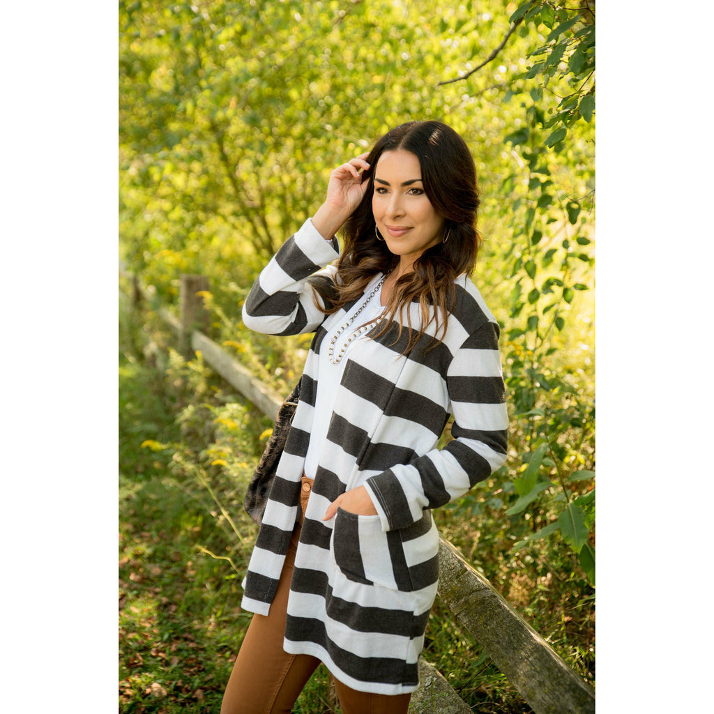 Wide Striped Cardigan - Betsey's Boutique Shop