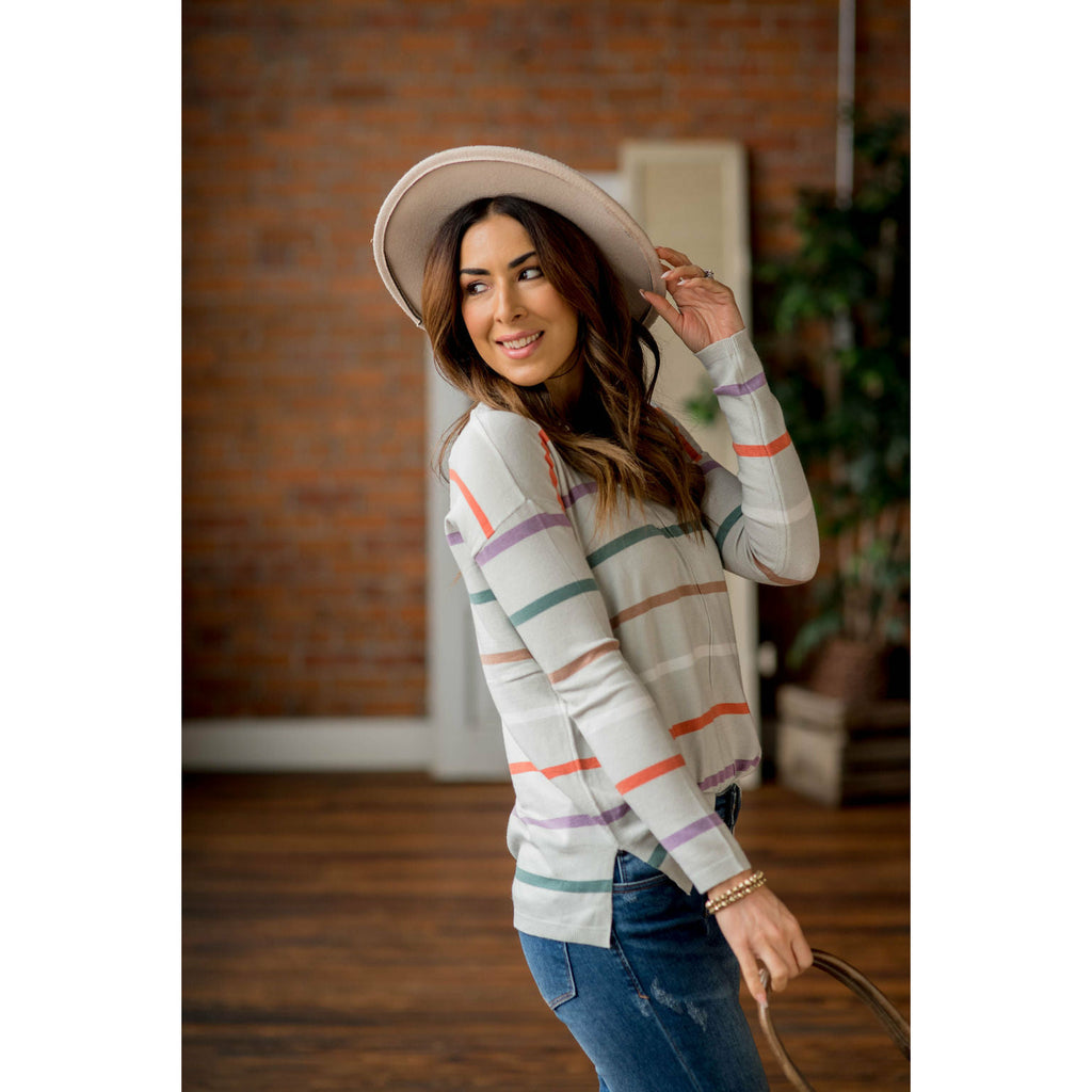 Multi Color Stripes Sweatshirt - Betsey's Boutique Shop