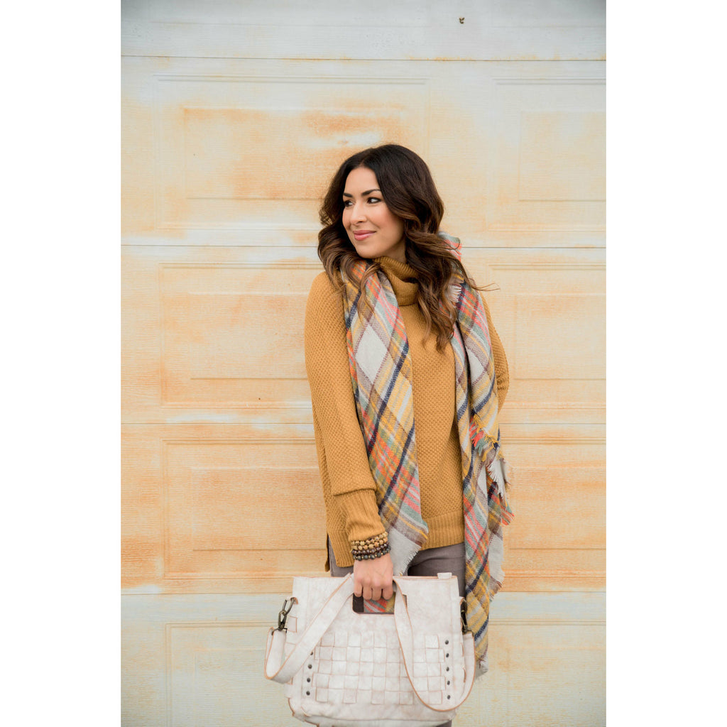 Mustard Plaid Blanket Scarf - Betsey's Boutique Shop