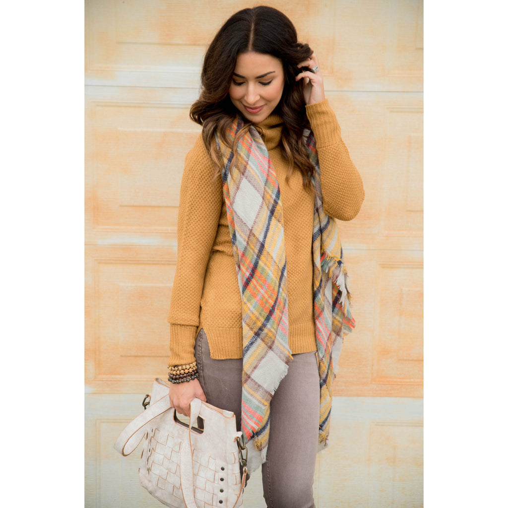 Mustard Plaid Blanket Scarf - Betsey's Boutique Shop