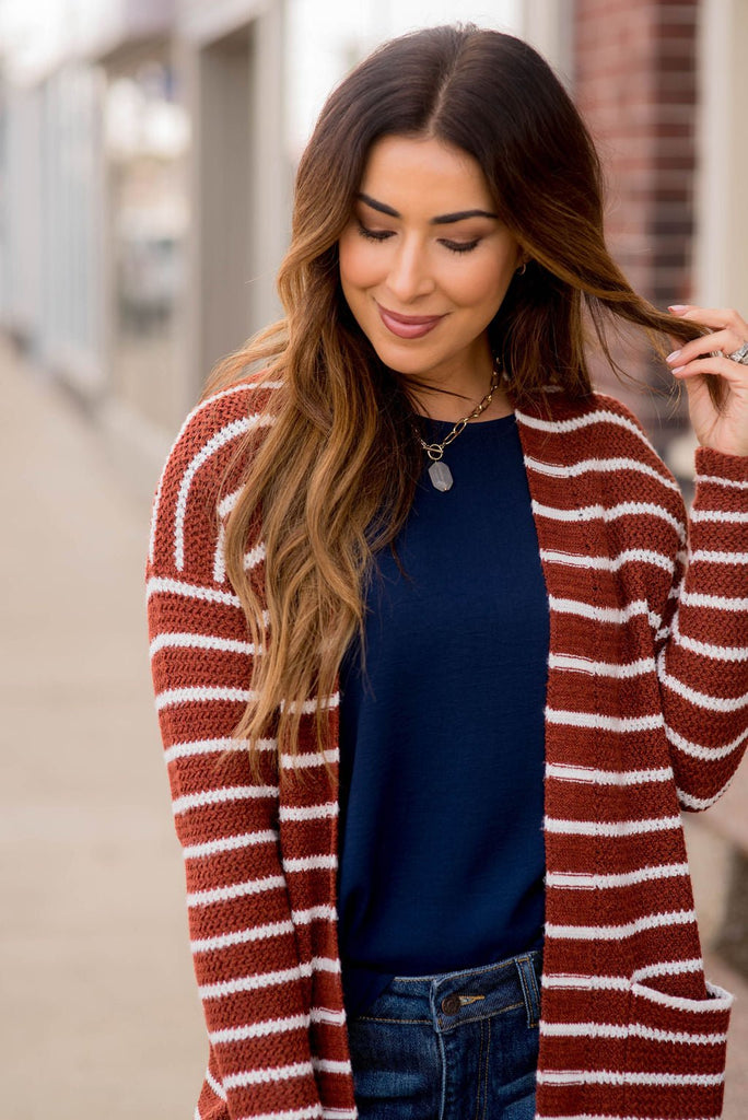 Thin Striped Knit Tunic Cardigan - Betsey's Boutique Shop