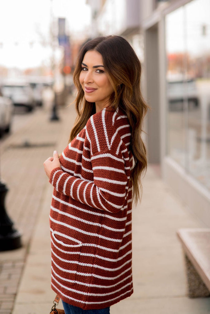 Thin Striped Knit Tunic Cardigan - Betsey's Boutique Shop