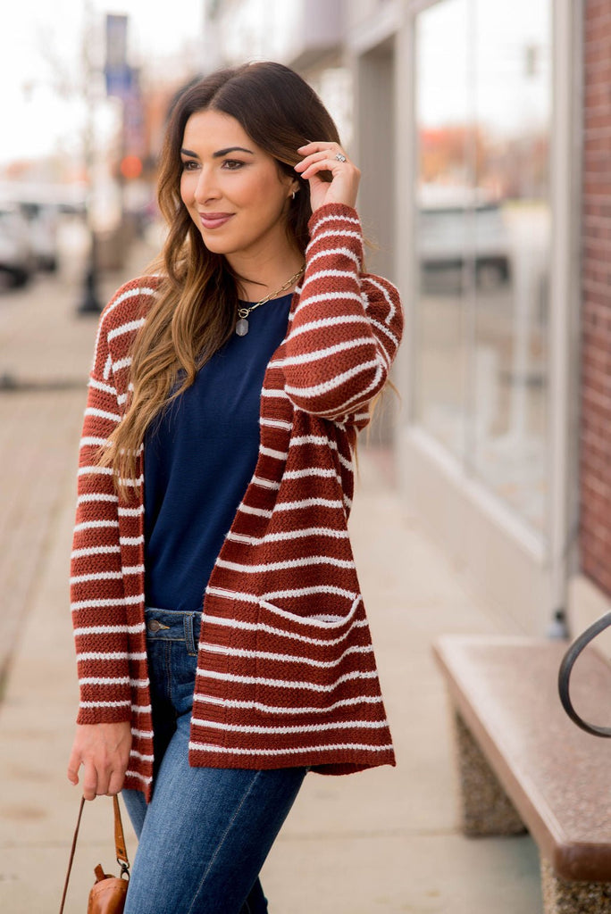 Thin Striped Knit Tunic Cardigan - Betsey's Boutique Shop