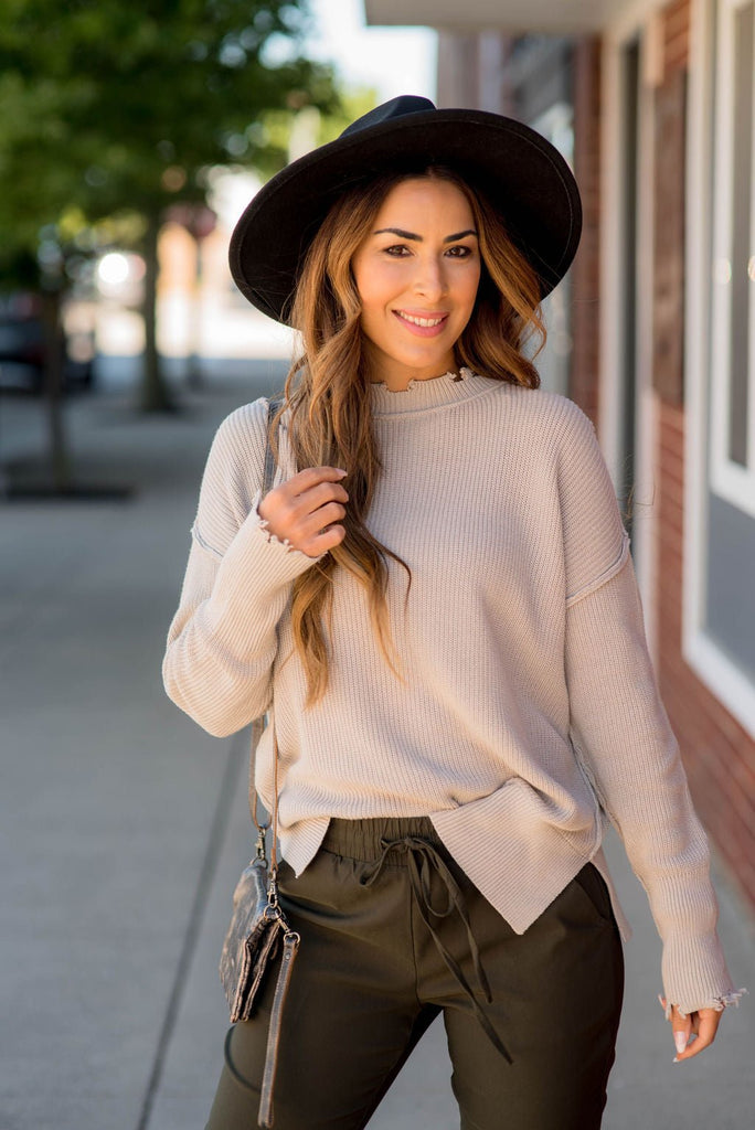 Distressed Side Slit Sweater - Betsey's Boutique Shop - Outerwear