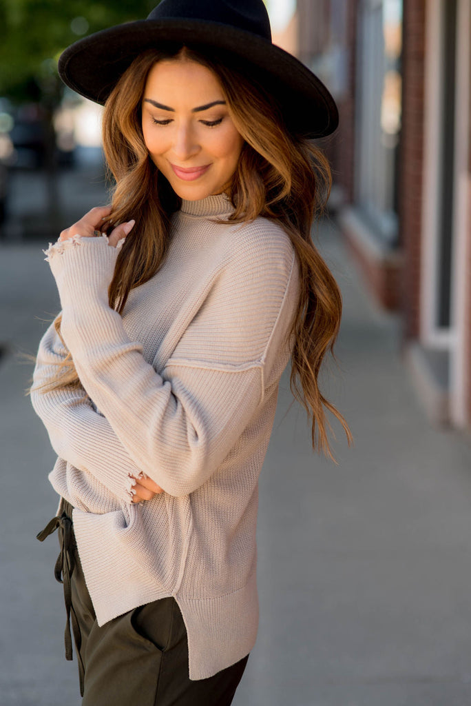 Distressed Side Slit Sweater - Betsey's Boutique Shop - Outerwear