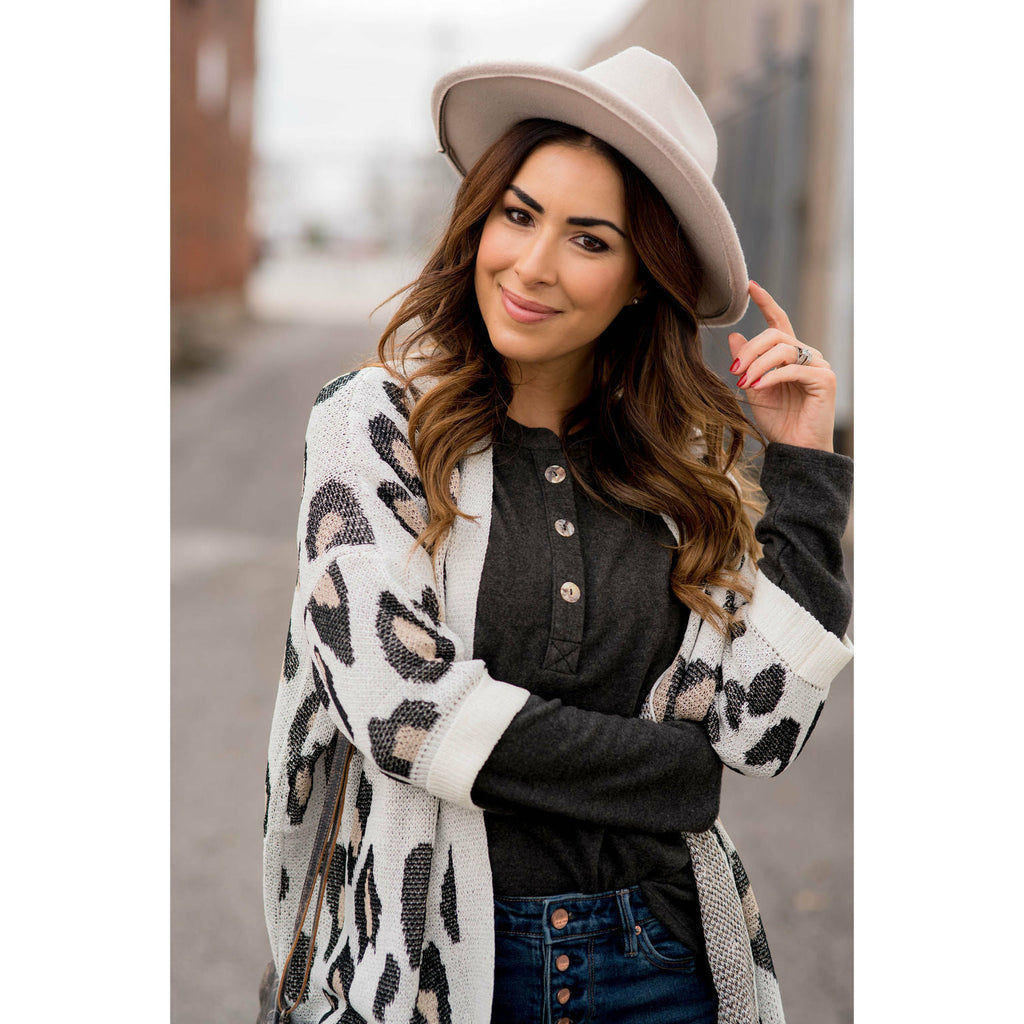 3/4 Sleeve Leopard Cardigan - Betsey's Boutique Shop - Coats & Jackets