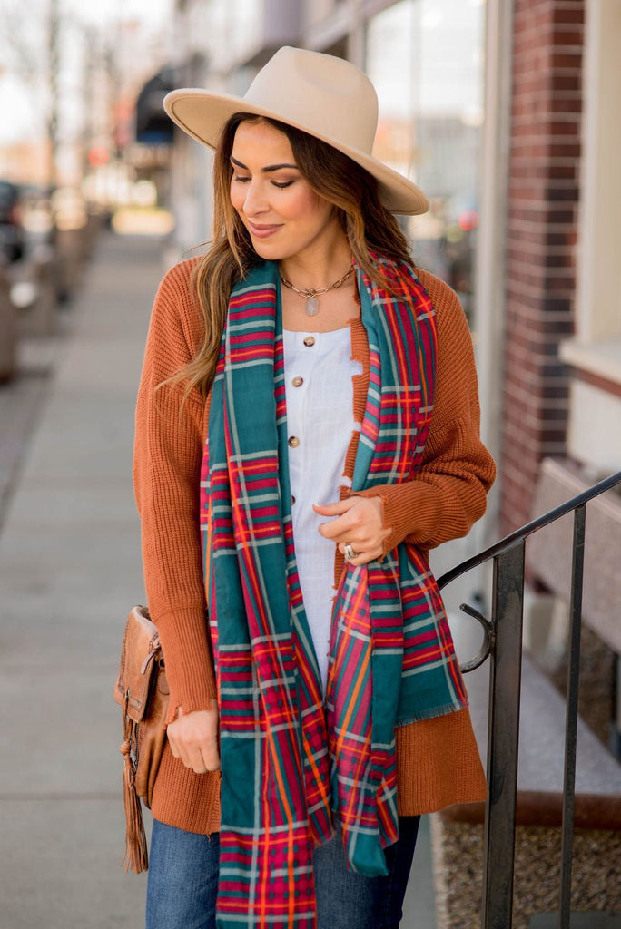 Bright And Bold Plaid Scarf - Betsey's Boutique Shop -