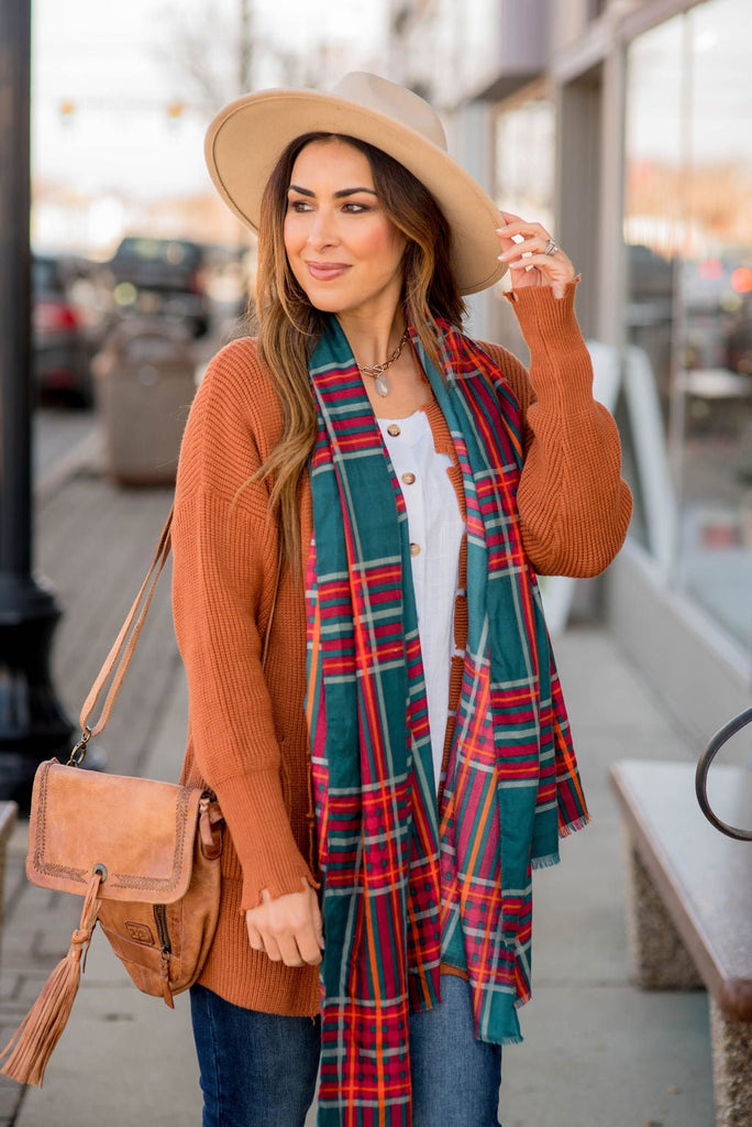 Bright And Bold Plaid Scarf - Betsey's Boutique Shop -