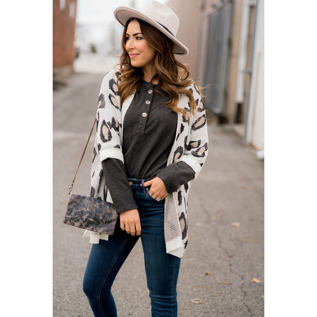 3/4 Sleeve Leopard Cardigan - Betsey's Boutique Shop - Coats & Jackets