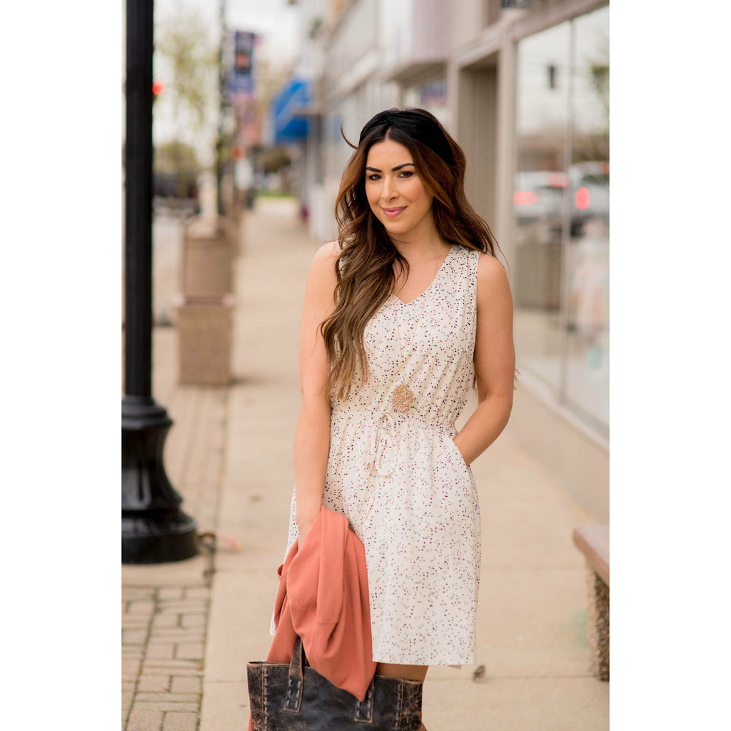 Speckled Tie Waist Tank Dress - Betsey's Boutique Shop