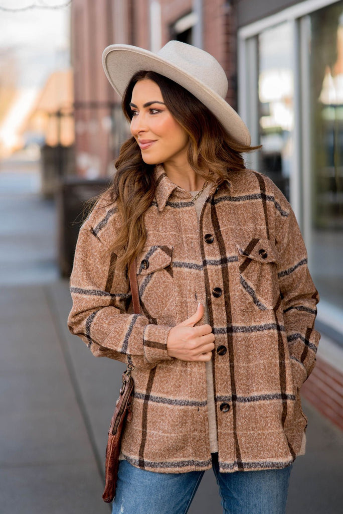 Coffee Runs Plaid Shacket - Betsey's Boutique Shop -