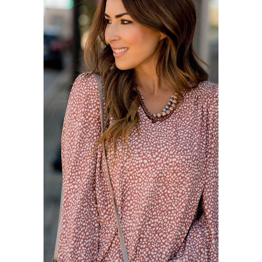 Sketched Leopard Spotted V-Neck Blouse - Betsey's Boutique Shop