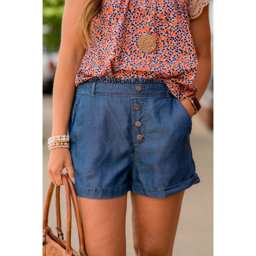 Four Button Chambray Shorts - Betsey's Boutique Shop