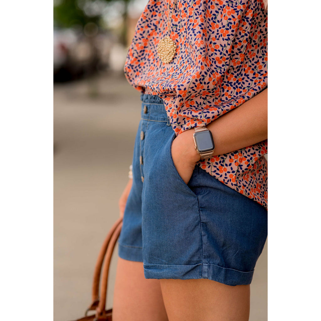 Four Button Chambray Shorts - Betsey's Boutique Shop