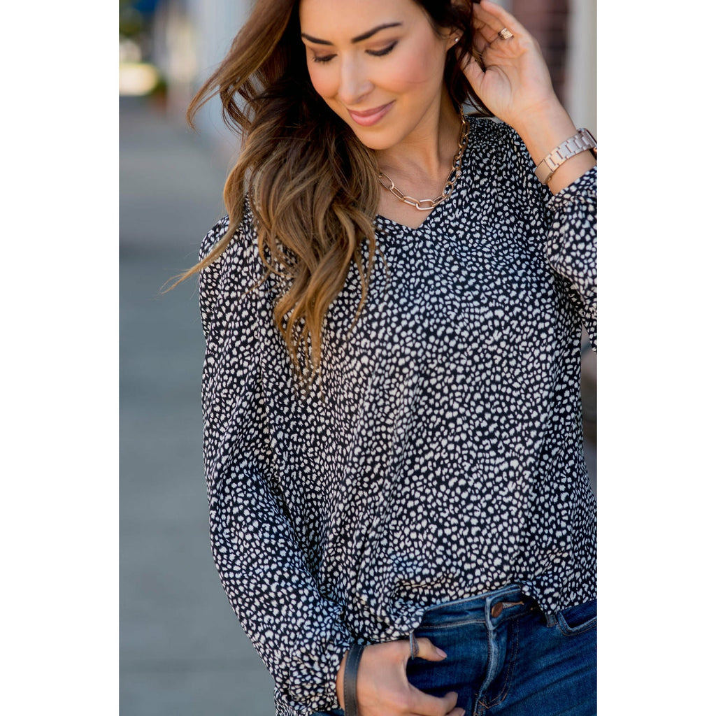 Sketched Leopard Spotted V-Neck Blouse - Betsey's Boutique Shop