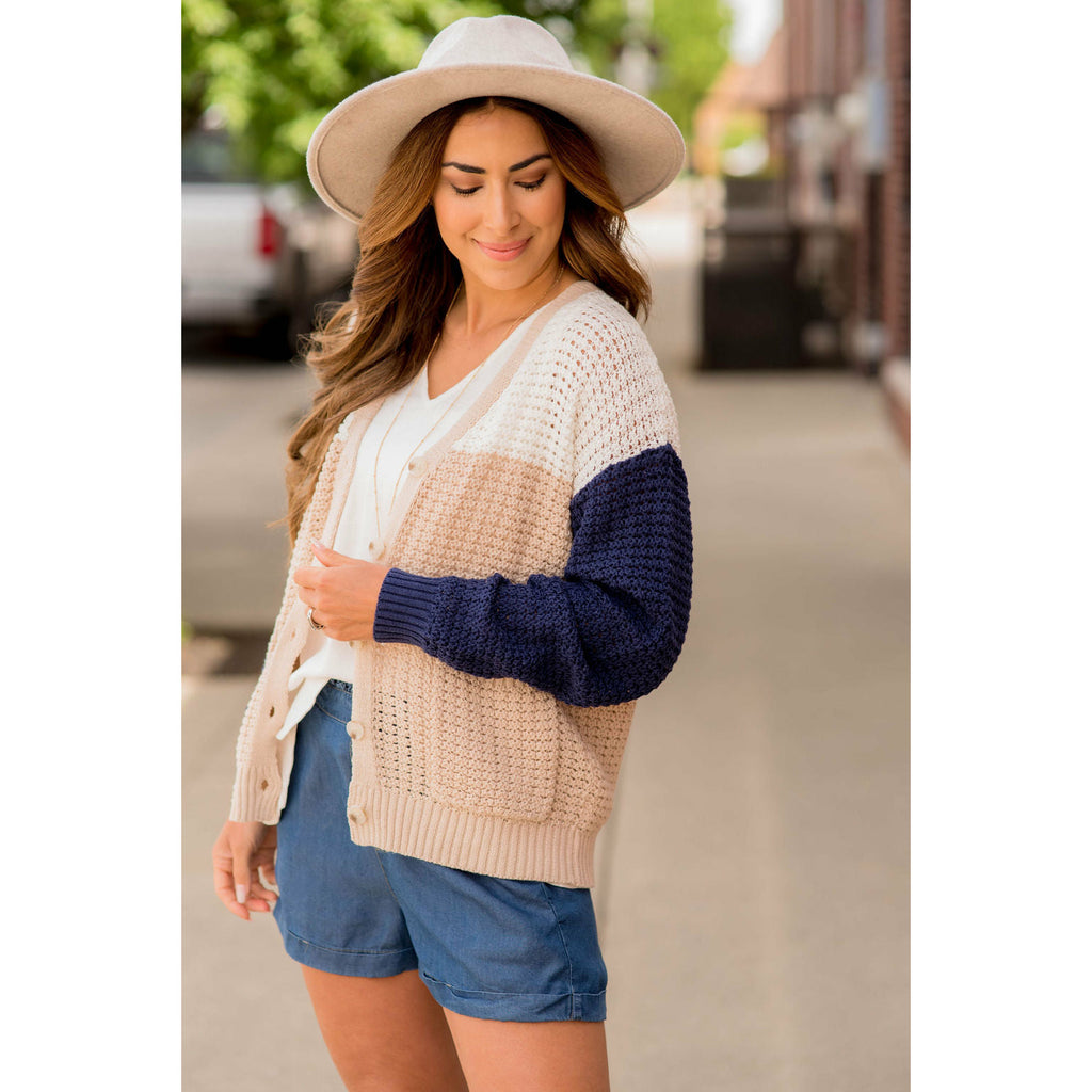 Tri-Colored Lightweight Knit Cardigan - Betsey's Boutique Shop