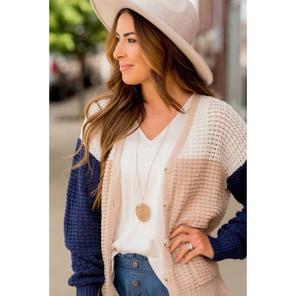 Tri-Colored Lightweight Knit Cardigan - Betsey's Boutique Shop