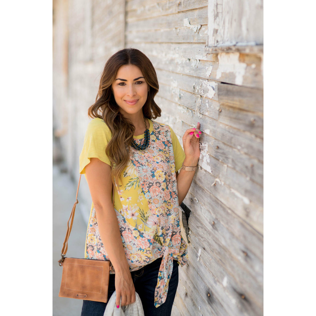 Floral Bouquet Bottom Knot Blouse - Betsey's Boutique Shop