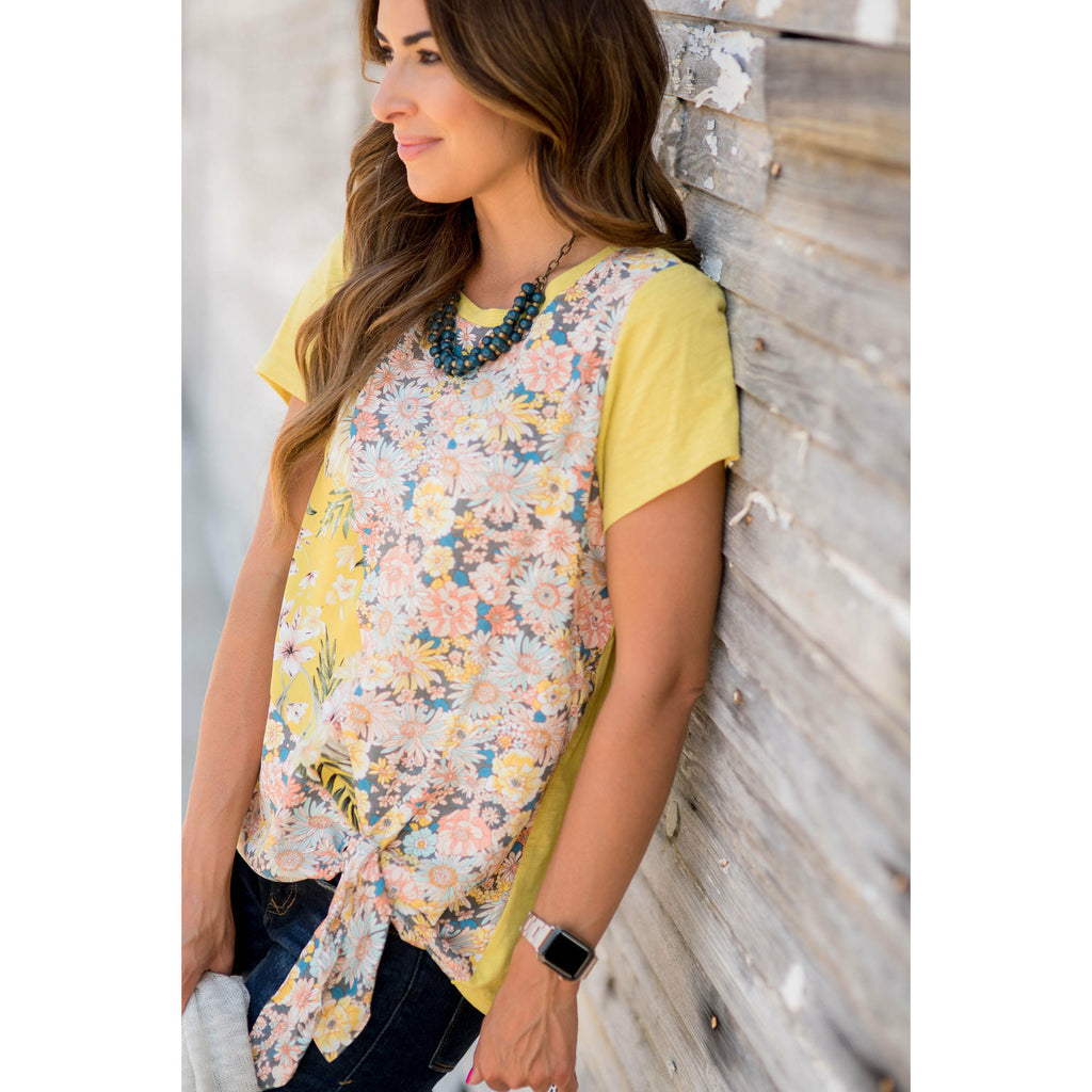 Floral Bouquet Bottom Knot Blouse - Betsey's Boutique Shop