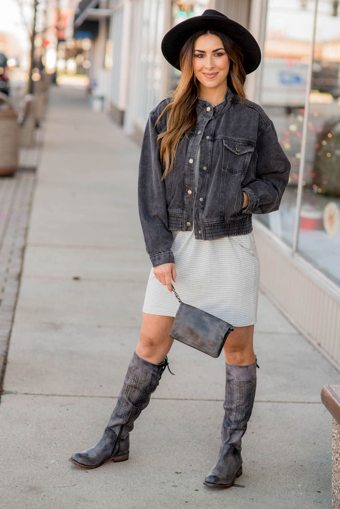 Acid Wash Denim Bomber Jacket - Betsey's Boutique Shop