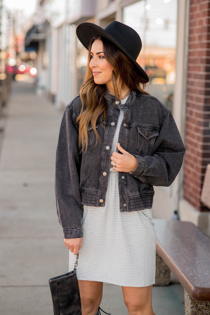 Acid Wash Denim Bomber Jacket - Betsey's Boutique Shop