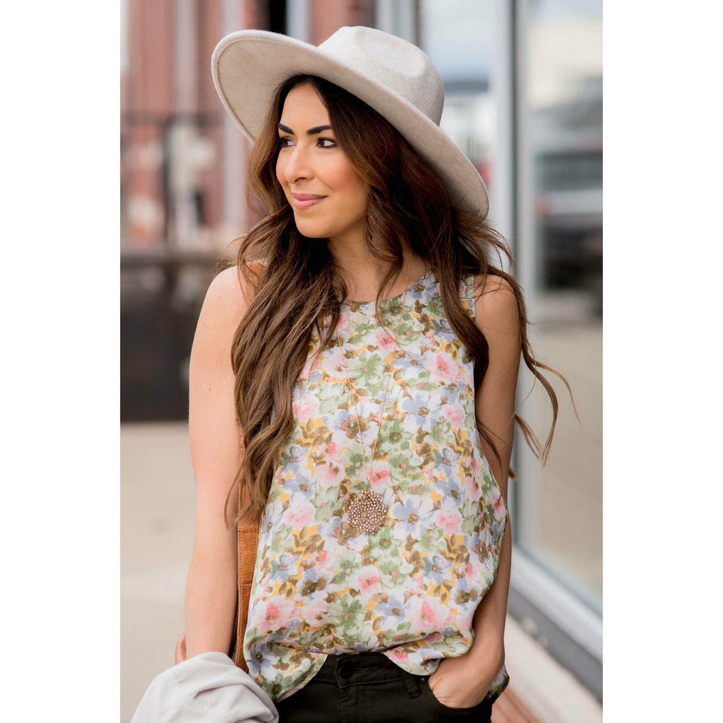 Watercolor Floral Tank Blouse - Betsey's Boutique Shop