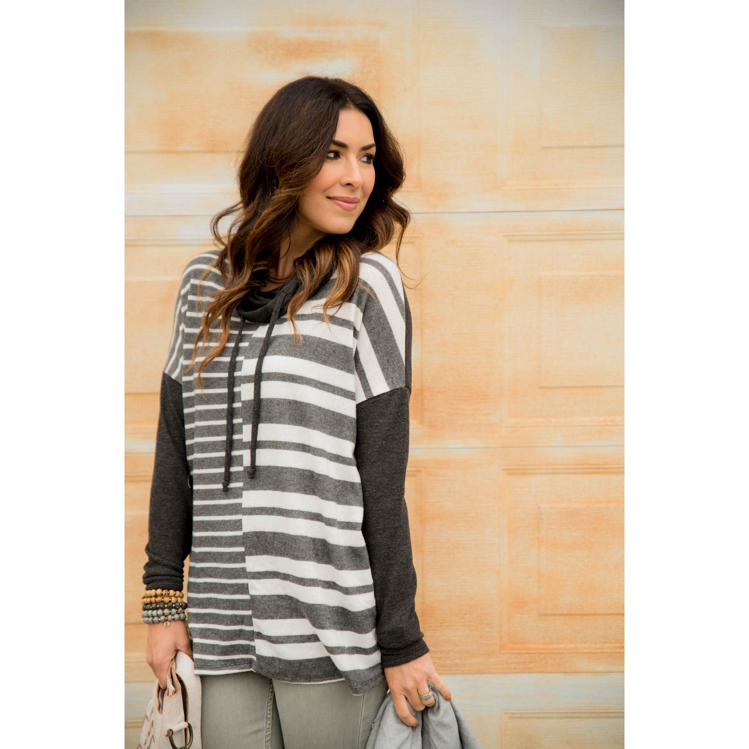 Mixed Stripe Cowl Neck Sweatshirt - Main Image