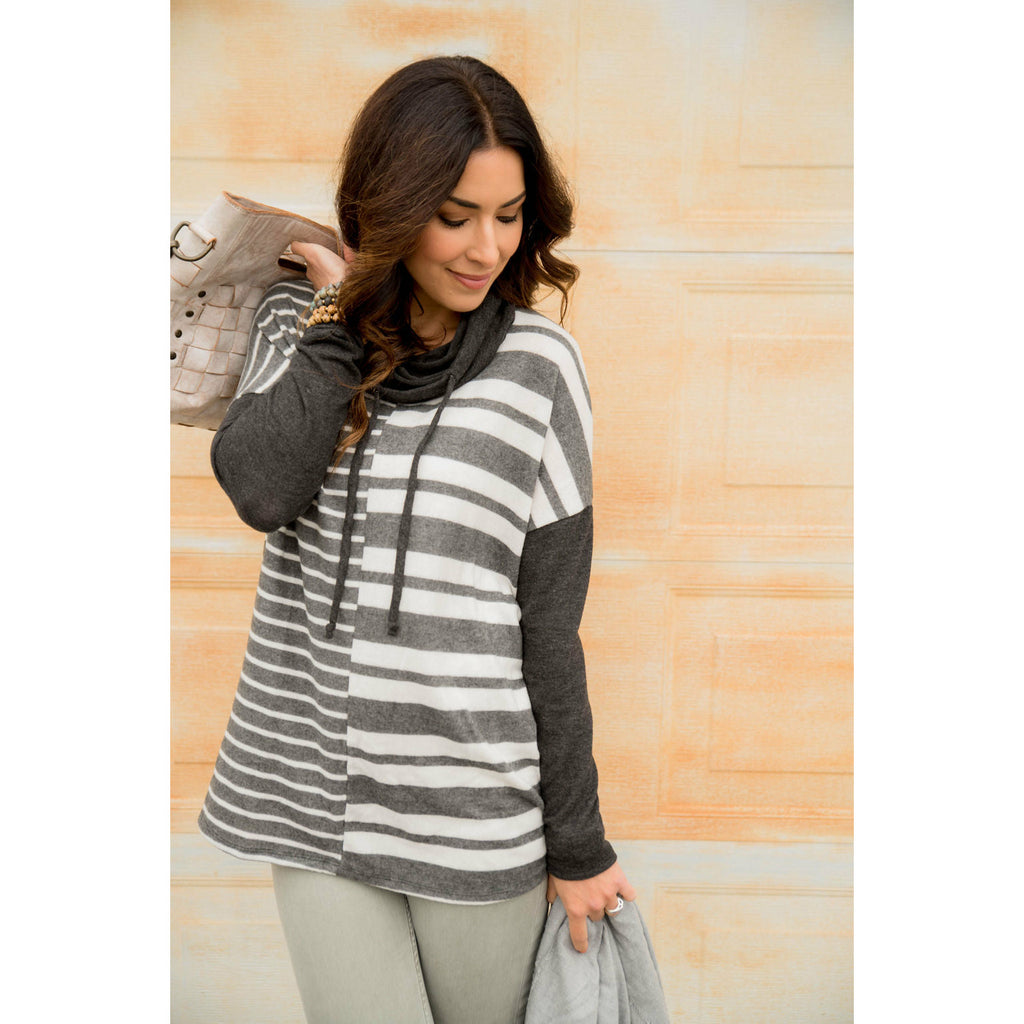 Mixed Stripe Cowl Neck Sweatshirt - Betsey's Boutique Shop