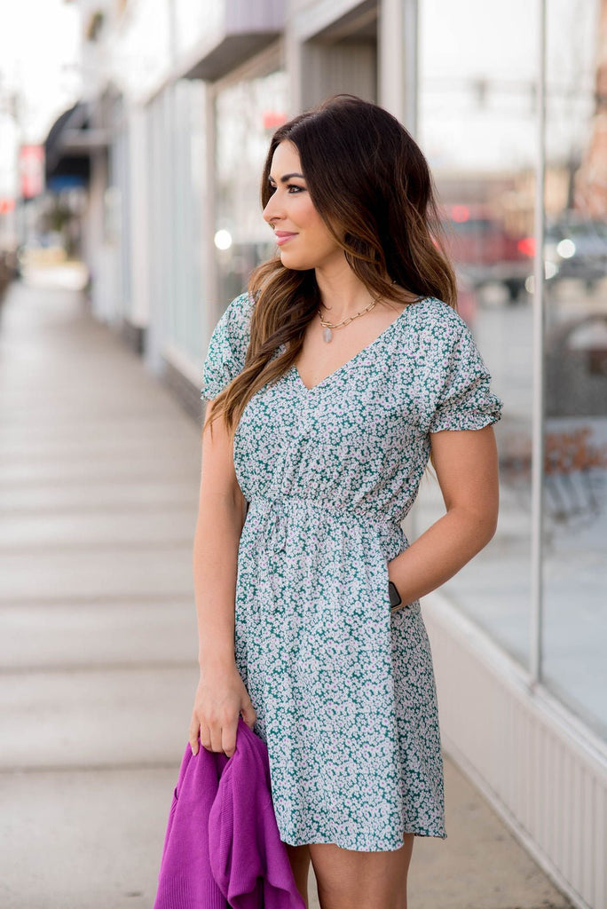 Daisy Tie Accents Short Sleeve Dress - Betsey's Boutique Shop