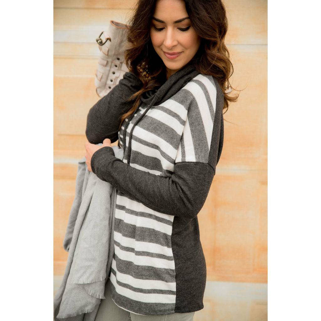 Mixed Stripe Cowl Neck Sweatshirt - Betsey's Boutique Shop