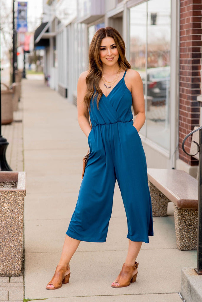 Wrap Top Cropped Jumpsuit - Betsey's Boutique Shop -