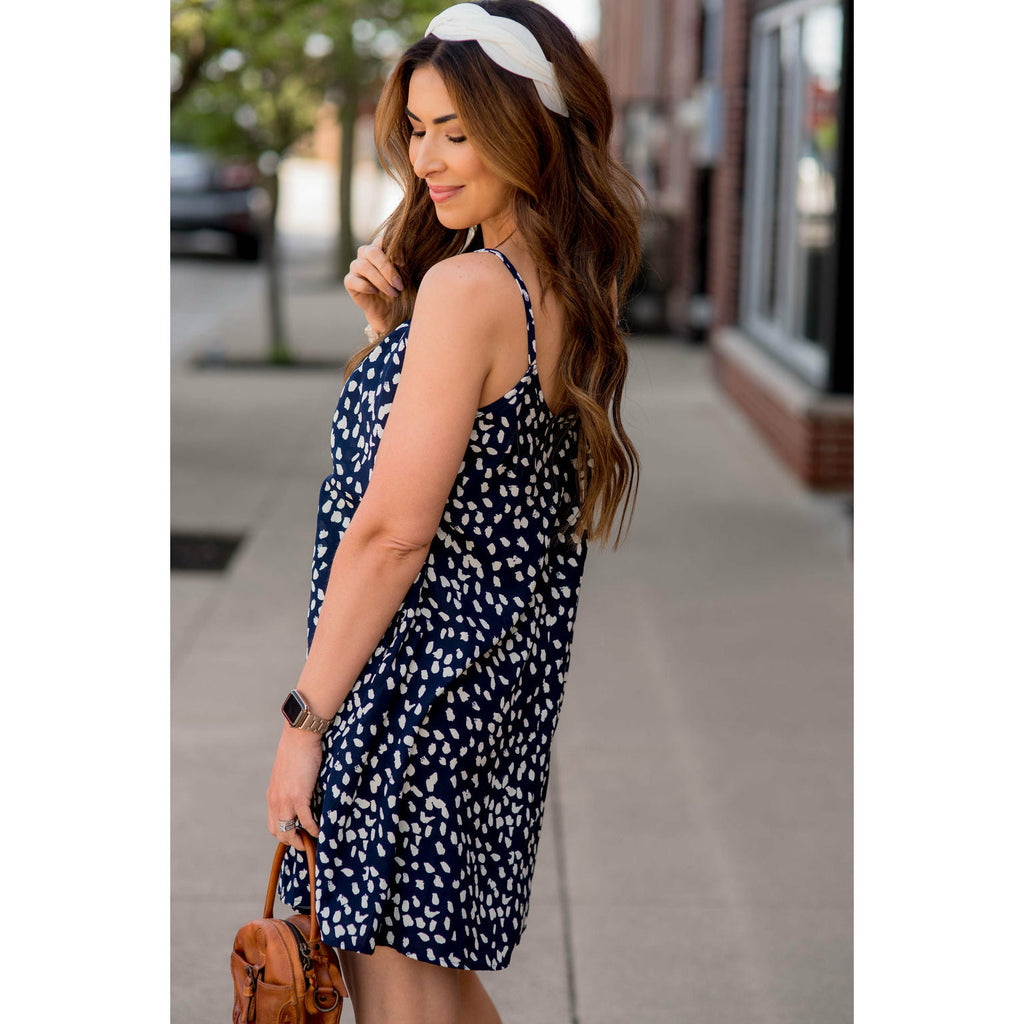 Navy Spaghetti Strapped Cheetah Dress - Betsey's Boutique Shop