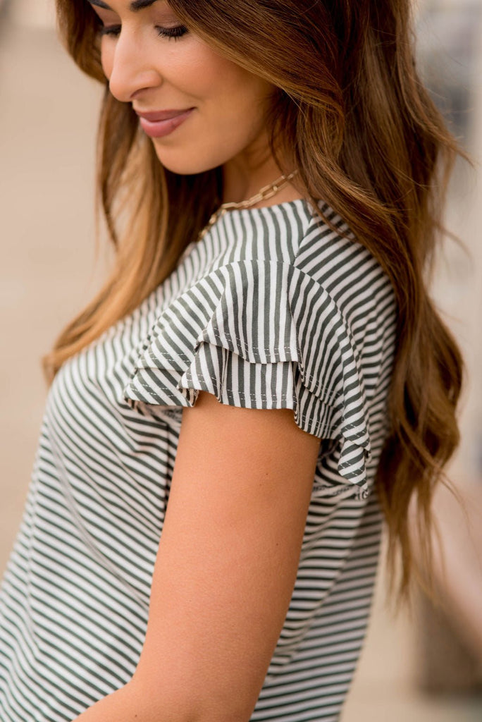 Striped Double Flutter Sleeve Tee - Betsey's Boutique Shop -