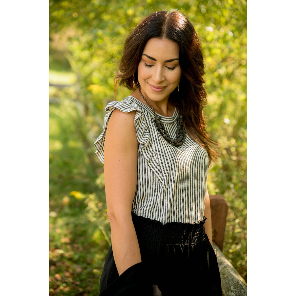 Mixed Striped Ruffle Trim Tank - Betsey's Boutique Shop