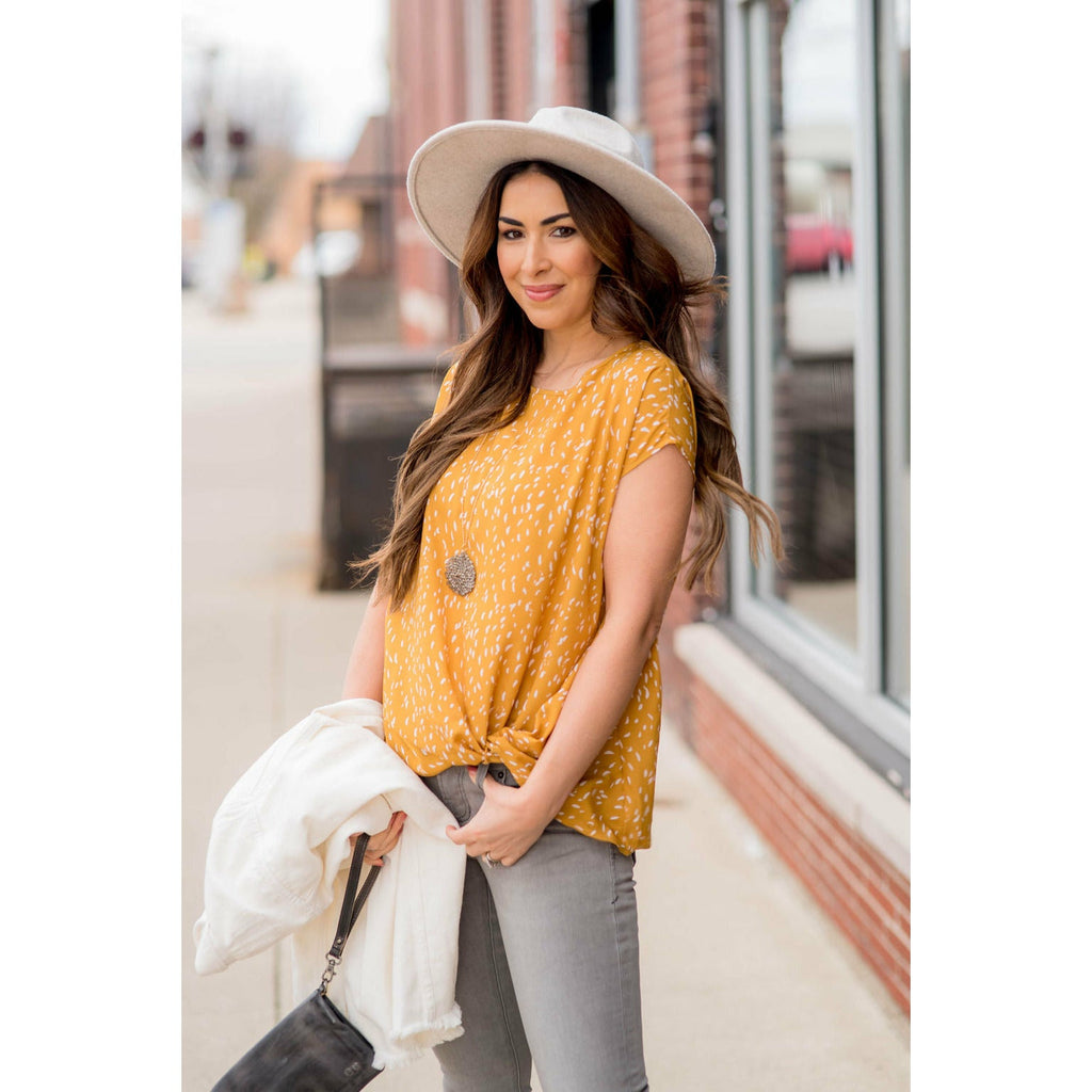 Feather Speckled Front Knot Tee - Betsey's Boutique Shop