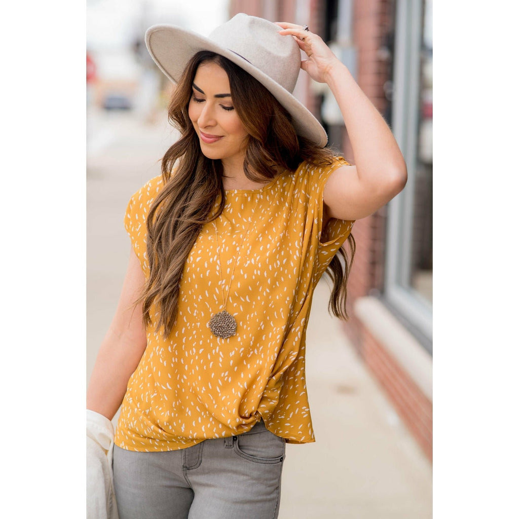 Feather Speckled Front Knot Tee - Betsey's Boutique Shop