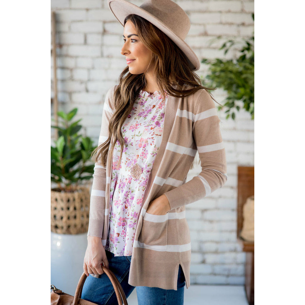 Solid Trim Stripe Cardigan - Betsey's Boutique Shop