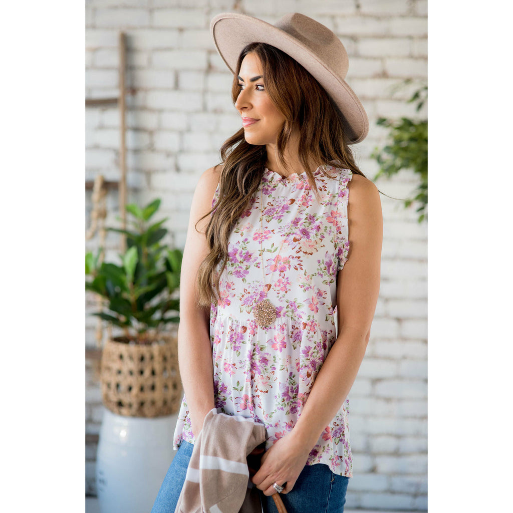 Ruffle Floral Peplum Tank - Betsey's Boutique Shop