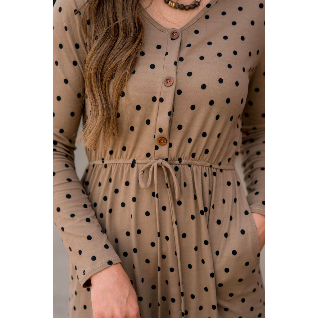 Polka Dot Button Midi Dress - Betsey's Boutique Shop