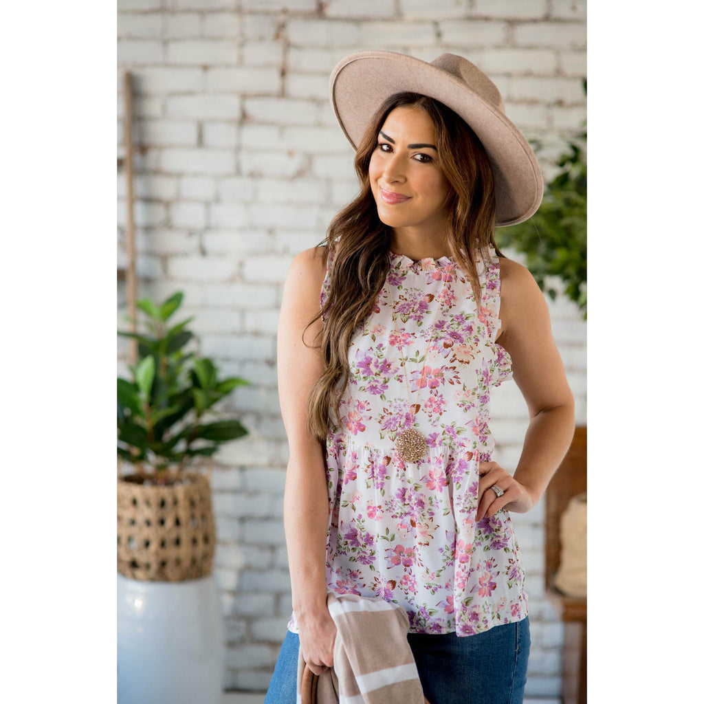 Ruffle Floral Peplum Tank - Betsey's Boutique Shop