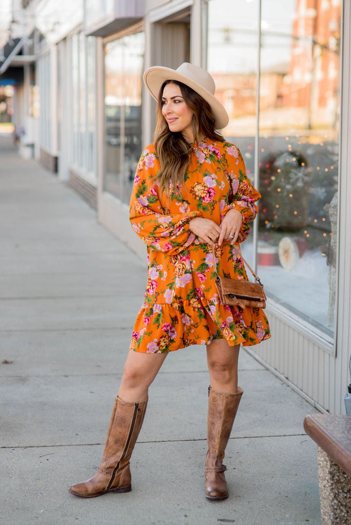 Floral Bunches Long Sleeve Dress - Betsey's Boutique Shop