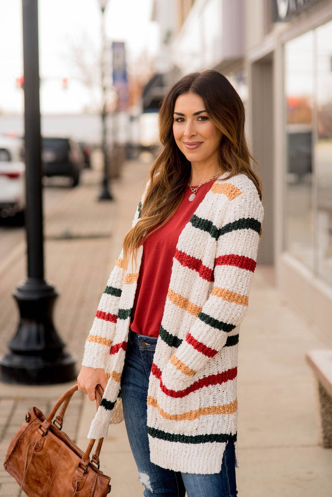 Striped Knit Tunic Cardigan - Betsey's Boutique Shop - Coats & Jackets