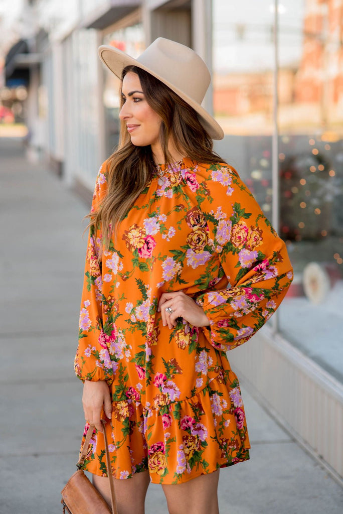 Floral Bunches Long Sleeve Dress - Betsey's Boutique Shop