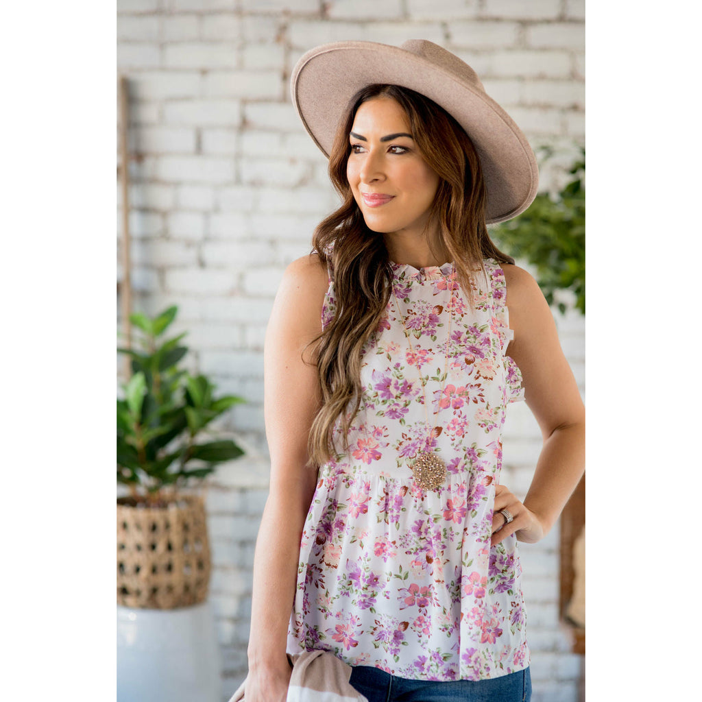 Ruffle Floral Peplum Tank - Betsey's Boutique Shop