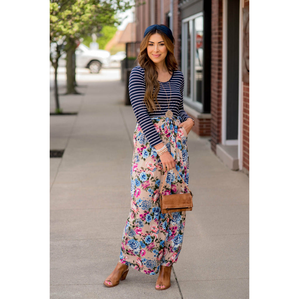 Striped Top Floral Bottom Maxi - Betsey's Boutique Shop