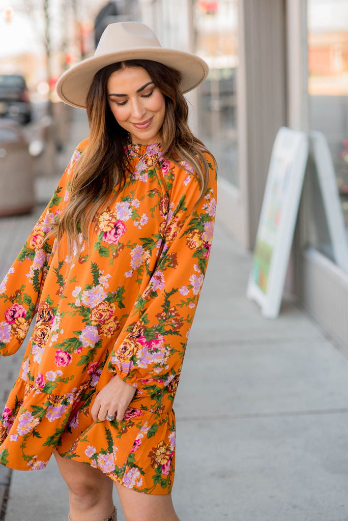 Floral Bunches Long Sleeve Dress - Betsey's Boutique Shop