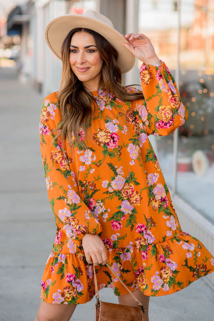 Floral Bunches Long Sleeve Dress - Betsey's Boutique Shop