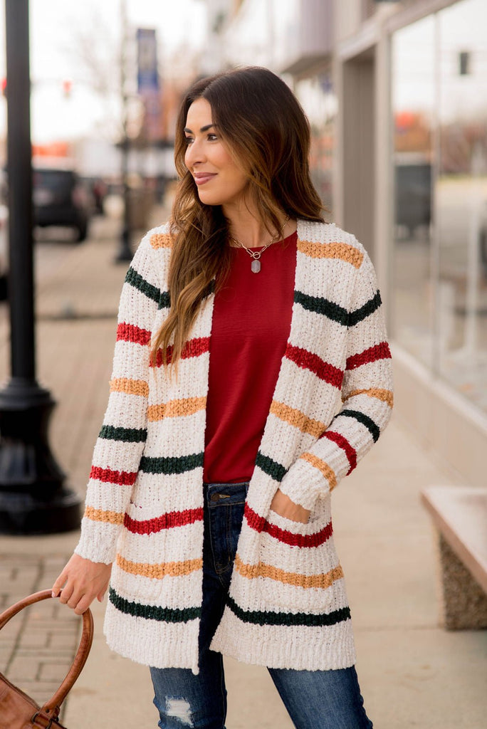 Striped Knit Tunic Cardigan - Betsey's Boutique Shop - Coats & Jackets