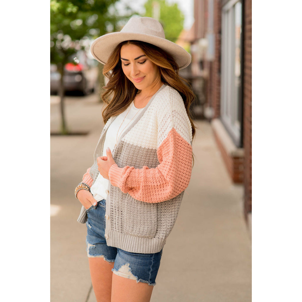 Tri-Colored Lightweight Knit Cardigan - Betsey's Boutique Shop