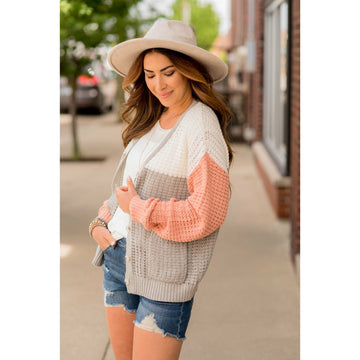 Tri-Colored Lightweight Knit Cardigan - Betsey's Boutique Shop